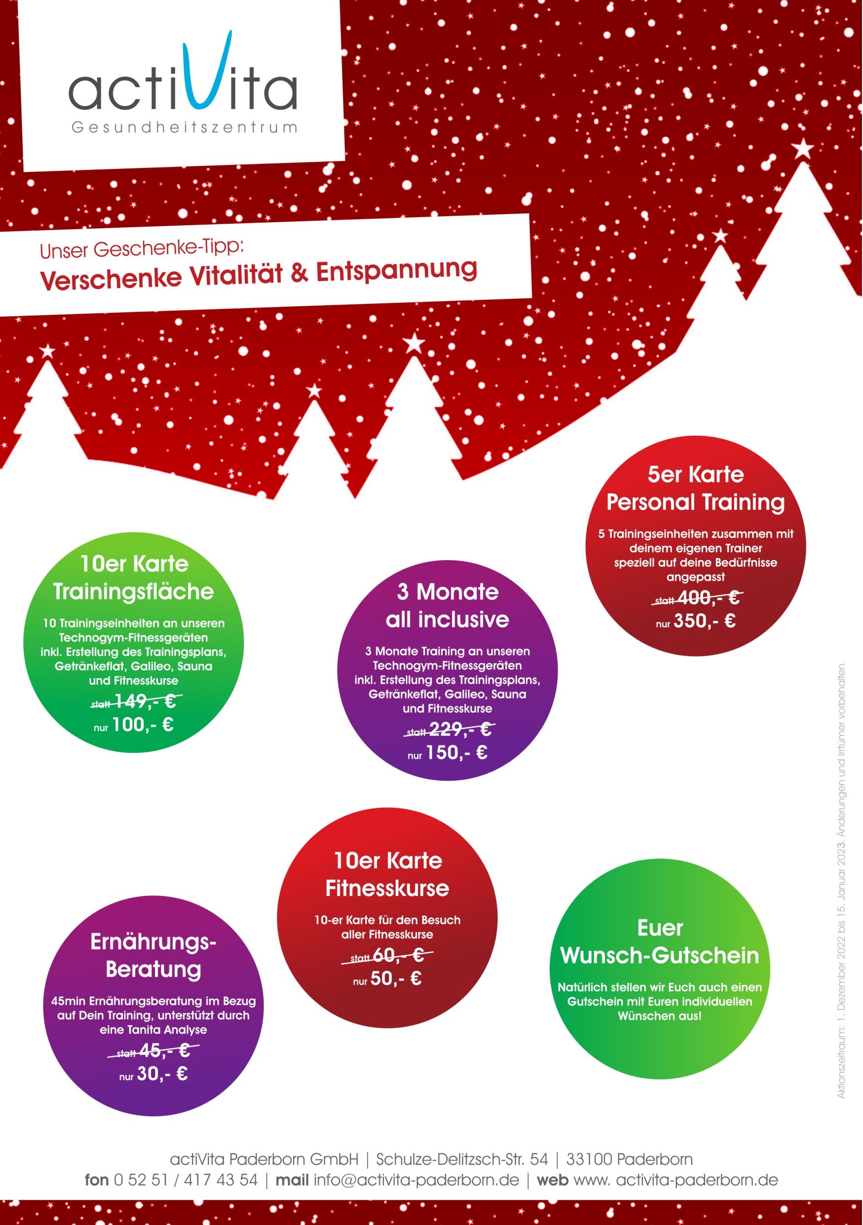 Gutscheinaktion, Geschenk, Weihnachten, Activita Paderborn